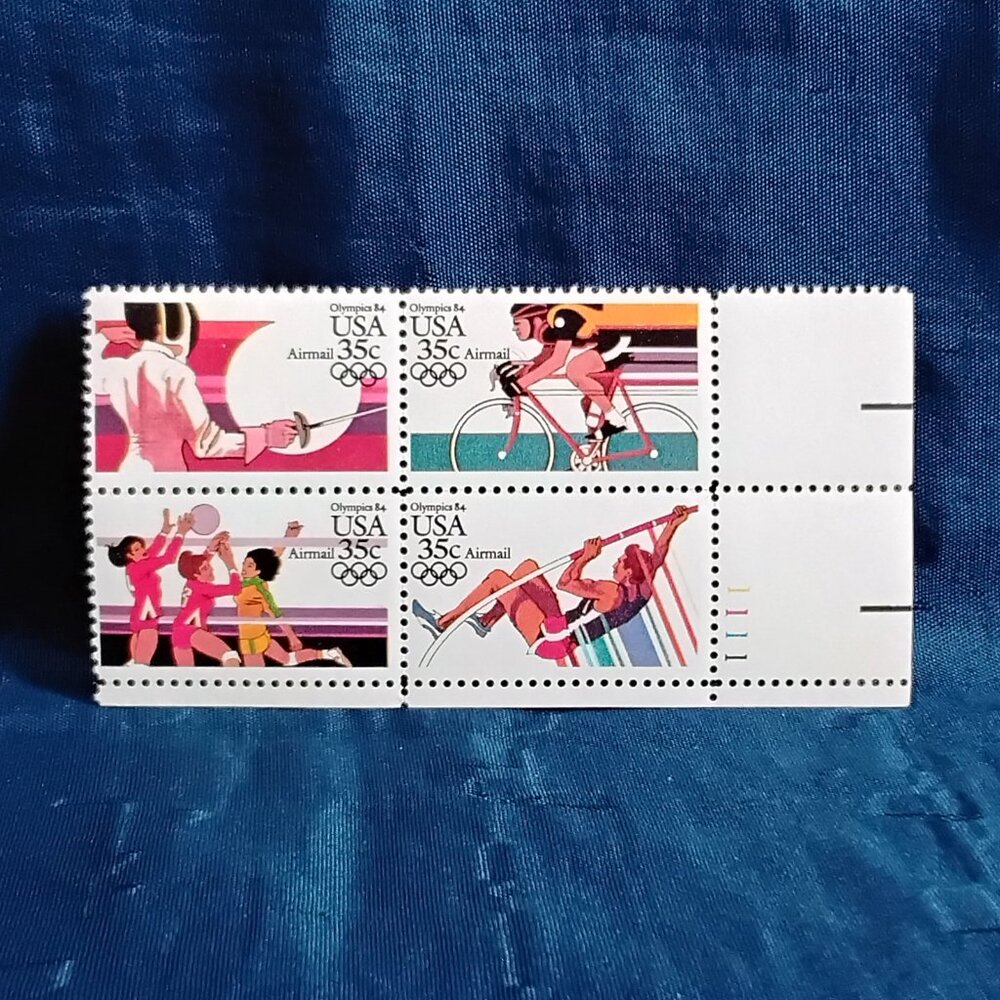 Uncirculated USA 1983 Olympics Team USA Block of Four 35 Cent Airmail Stamps!!